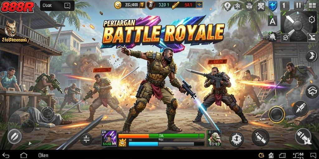 Gameplay Battle Royale yang intens dan mengasyikkan dalam 888R.
