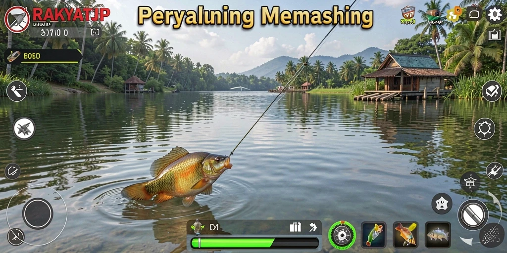 Tampilan gameplay RAKYATJP yang menakjubkan saat memancing di laut.