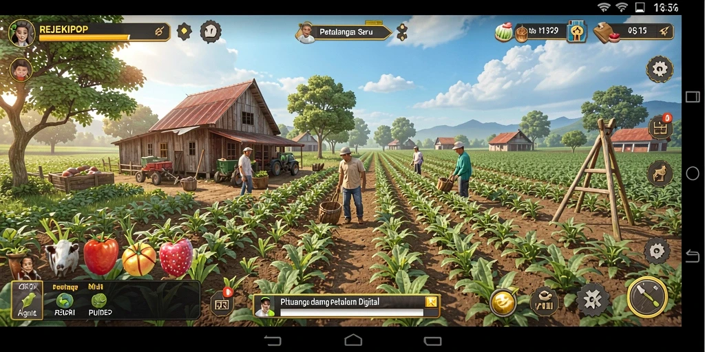 Gameplay seru bertani di REJEKIPOP dengan grafis menarik.